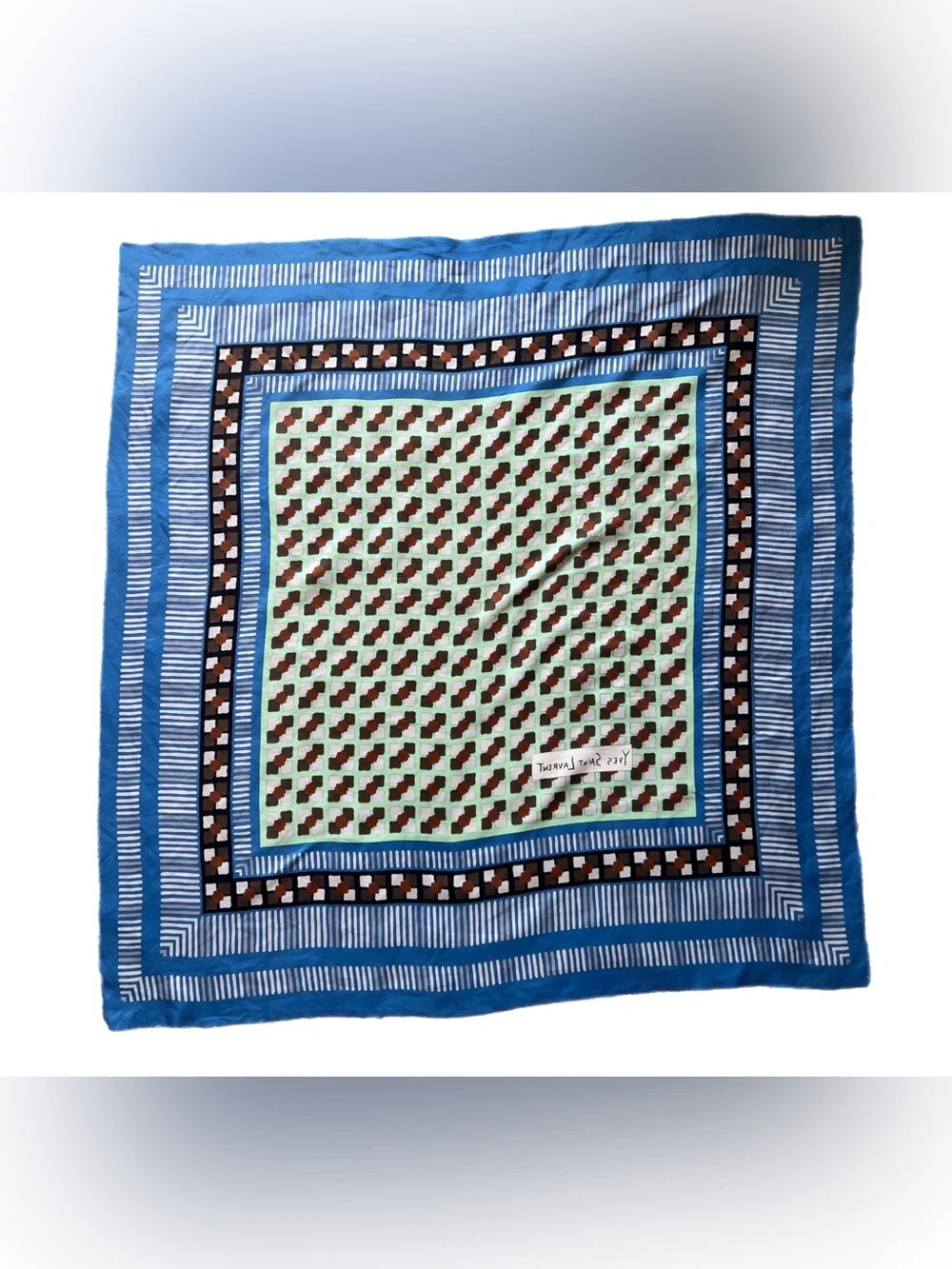 RARE 70s Yves Saint Laurent YSL Vintage Silk Scarf Geometric Mod Print 34”x34”